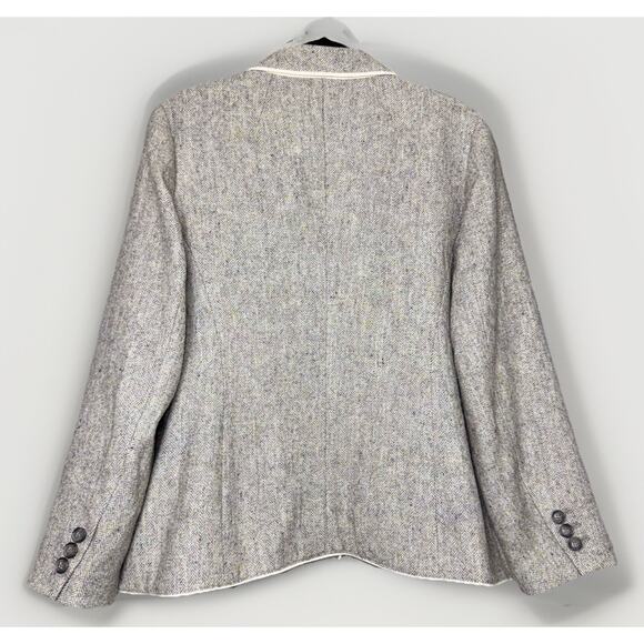 Talbots 16 Aberdeen Gray White Herringbone Tweed Wool Blend Blazer Jacket Career - Picture 2 of 7